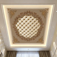 Papier peint de plafond personnalisé, Murale de plafond européenne en relief doré, Décoration de plafond de villa de luxe, Photo murale pour toit