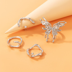 4 Pcs/Set Cincin Trendy Kreatif Bentuk Tidak Beraturan Punk Kupu-kupu Besar Geometris Inlay Zirkon Paduan Seng Hadiah Pesta Pertunangan - Product Image 3