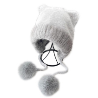 Luxuriöse Damen-Handstrickmütze aus Wollmischung mit Nerz- und Fuchsfellbesatz Winter-Beanie Warm Thermisch Ohrenschutz Modisch Funktional