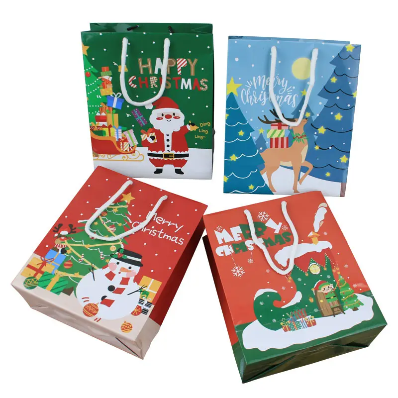 Sac en papier Sacs en papier de luxe avec logo imprimé personnalisé Boutique Sac en papier recyclable de Noël avec corde en ruban