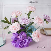 Composition florale en rayonne, Hortensias roses et violets, Bouquets de mariage, Décoration de table d'autel, Haute qualité