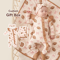 Ensembles de vêtements pour bébé en coton biologique avec logo personnalisé, barboteuse, couverture et bandeau pour nouveau-né, certifiés GOTS, vêtements pour bébés filles, OEM ODM
