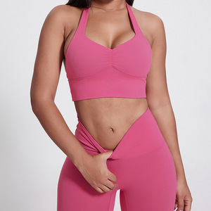 Chất Lượng Cao Của Phụ Nữ Độn Thể Thao Áo Ngực Mềm Nén Scrunch Hỗ trợ Halter Cổ Tập Thể Dục Áo Ngực Phòng Tập Thể Dục Chạy Yoga-Miễn Phí XS Xl - Product Image 3