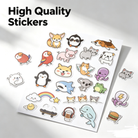 Autocollants personnalisés mignons d'animaux de dessin animé, imperméables, à forte adhérence, découpés, vente en gros, décoratifs pour ordinateur portable, vente en gros pour cadeaux d'enfants