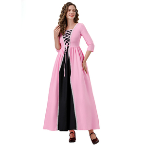 Costume Medievale da Donna per Halloween, Stile Corte Vintage Rosa, Abito Semplice con Laccetti in Pizzo; Materiale in Poliestere; per Feste - Product Image 6