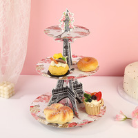 Support à cupcakes 3 niveaux Paris Party, décorations thème rose européen, fournitures de fête d'anniversaire, vente chaude, papier durable