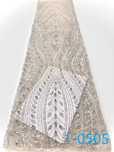 Tissu en <span class=keywords><strong>dentelle</strong></span> française brodé de sequins et de pierres africaines, 5 yards, pour <span class=keywords><strong>mariage</strong></span>, vente en gros - Product Image 4