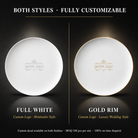 Assiettes en Porcelaine Fine à Bord Doré, MOQ 100 Pièces, 6, 7, 8, 10 Pouces, Vente en Gros pour Mariages et Restaurants