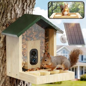Cadeaux pour les Amateurs d'Écureuils : <span class=keywords><strong>Mangeoire</strong></span> à Oiseaux en Bois à Fixation Arbre, Alimentée par Énergie Solaire, <span class=keywords><strong>Mangeoire</strong></span> Intelligente en Cèdre pour Écureuils avec Panneau Solaire - Product Image 5