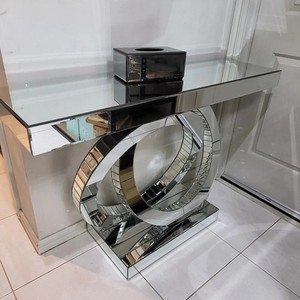 TABLE DE <span class=keywords><strong>CONSOLE</strong></span> <span class=keywords><strong>EN</strong></span> <span class=keywords><strong>VERRE</strong></span> MIROIR CHROME DE STYLE AMÉRICAIN ET MIROIR AVEC DIAMANT - Product Image 3