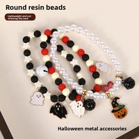 Collier fantaisie pour animaux de compagnie en résine, motif crâne de dessin animé d'Halloween, avec perles citrouille et fantôme, pendentif amusant pour chats et chiens