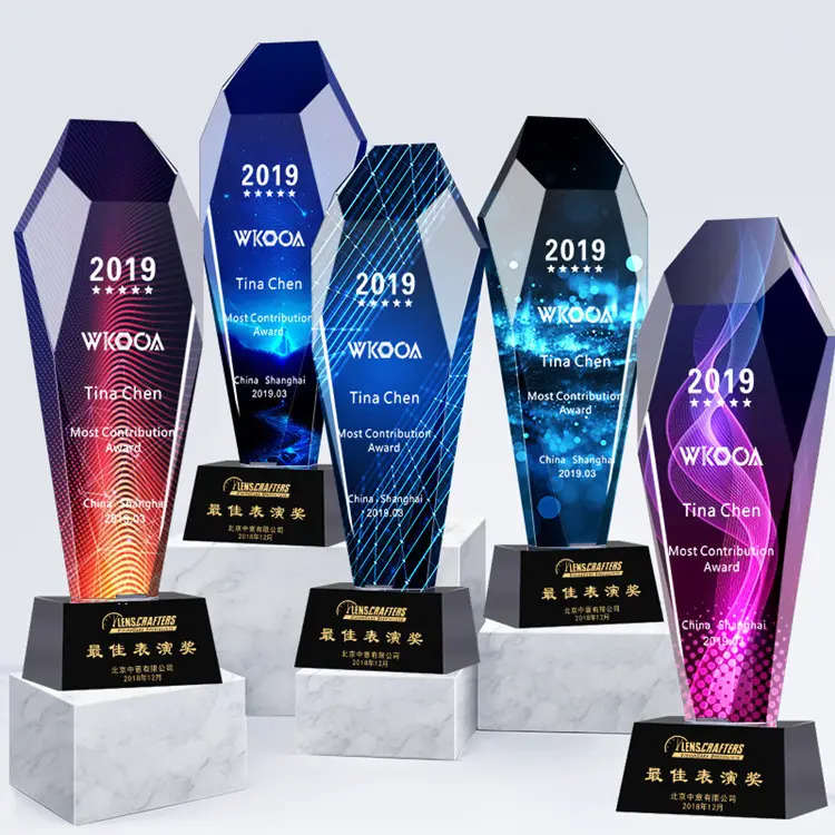 Honor of crystal K9 Trofeo de cristal en blanco Impresión UV Trofeo de premio de cristal de campeón personalizado