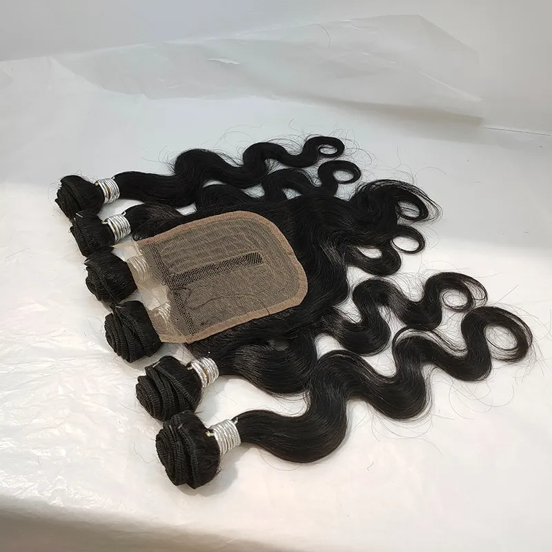 Paquete de extensiones de cabello humano brasileño, paquete de extensiones de cabello Natural virgen con cierre, 6 + 1, 7 unidades