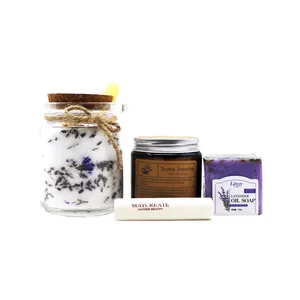 Personal Care Gift Box Including Handmade Soap Bath Salt Soak Lip Cream And A Scented Candle Customized Gift Kit