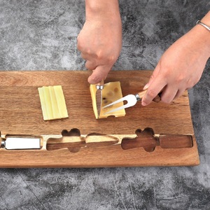 Planche à découper en bois d'acacia la plus vendue avec couteau à manche en bois de cerf <span class=keywords><strong>et</strong></span> pot, planche à fromage <span class=keywords><strong>et</strong></span> couteau pour aliments délicieux - Product Image 5