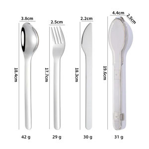 Estuche portátil de viaje para Picnic al aire libre para acampar, cuchara plateada, tenedor, cuchillo, 3 uds., cubiertos de acero inoxidable, juego de cubiertos azul y rosa - Product Image 2