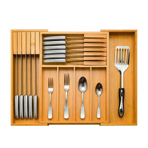 Organizador de cubiertos de bambú expandible para cajones de cocina, bandeja organizadora de cubiertos de bambú, organizadores de cajones de bambú para gabinetes, almacenamiento de cubiertos - Product Image 1
