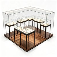 Vitrine d'exposition LED en verre de luxe moderne, construction robuste en acier inoxydable, écologique, recyclable, couleurs personnalisables