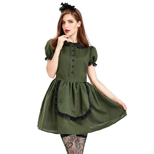 Disfraz de Halloween XJ - Atuendo para Fiesta de Cosplay - Sirvienta <span class=keywords><strong>del</strong></span> <span class=keywords><strong>Castillo</strong></span> Malvada Verde Retro con Medias - Product Image 1