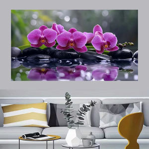 Toile murale d'art moderne personnalisée en gros, pierre noire avec fleur violette, <span class=keywords><strong>grand</strong></span> <span class=keywords><strong>format</strong></span>, décorations de <span class=keywords><strong>salon</strong></span> - Product Image 4