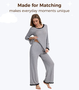 Ensemble de pyjama gris à pois pour femme, personnalisé, en modal, à manches longues, avec bordure en dentelle, vêtements de détente doux et extensibles en coton de bambou, vente en gros - Product Image 4