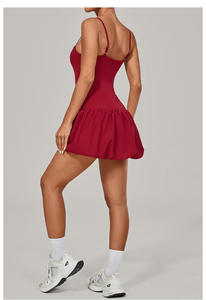 Gaun Yoga tenis Golf, gaun Jumpsuit gelembung bunga dengan celana pendek bawaan tanpa lengan - Product Image 6