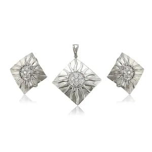 A00667358 XUPING Jewelry Silver color bohemia fantasy jewelry Geometric square sunflower pattern woman zircon jewelry sets