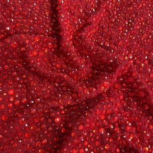 <span class=keywords><strong>Rhinestone</strong></span> váy dệt Màu Đỏ đầy sao pha lê vải lưới đàn hồi cho buổi tối bên mặc - Product Image 4