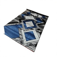 Tapis Jacquard Moderne Géométrique Bleu-Gris Rectangulaire Tissé à Poils Longs Résistant aux Taches en Polypropylène avec Dos Antidérapant pour la Maison
