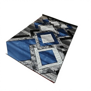 Tapis Jacquard Moderne Géométrique Bleu-Gris Rectangulaire à Poils Longs, Résistant aux Taches, en Polypropylène avec Dos Antidérapant pour Salon - Product Image 1