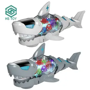 HS B/O Universal Electronic Spy Diy Gear Bricks Mechanical Shark Light Up Music Toys 2023 For Kid