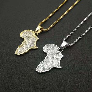 African <b>Map</b> Pendant Necklace Stainless Steel Pave Setting Rhinestone Unisex Gift Jewelry - Product Image 2