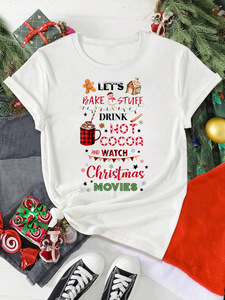 Ropa Venta directa de fábrica Estilo navideño Moda de verano y ocio Familia de <span class=keywords><strong>mujer</strong></span> <span class=keywords><strong>Camiseta</strong></span> de manga corta con cuello redondo - Product Image 4