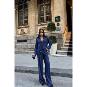 Conjunto Casual de 2 Piezas a Rayas Azul Marino, Top Deportivo con Capucha y Pantalones Cortos, Conjunto de Invierno - Product Image 5