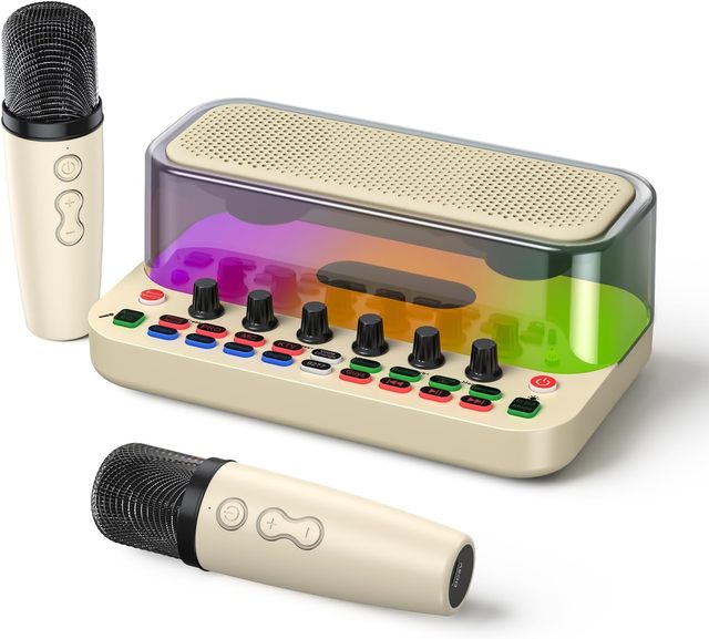 High Quality All-In-One Wireless RGB Light Speaker Karaoke System Sound Card Audio and Microphone Set Consumer Electronics