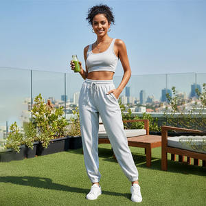 Conjunto Casual de 2 Piezas para Mujer, Ropa Deportiva para Yoga, <span class=keywords><strong>Gimnasio</strong></span> y Fitness, Top Corto de Algodón y Pantalones Jogger - Product Image 4