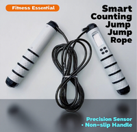 Corde à sauter à écran LCD à 4 touches avec poignée rayée noire et blanche pour l'entraînement de fitness en salle de sport