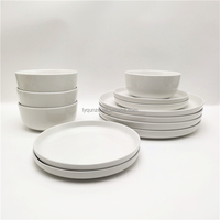 Service de table américain, 12 pièces, service de table en porcelaine blanche