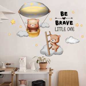 Autocollants muraux autocollants <span class=keywords><strong>en</strong></span> PVC avec animaux de dessin animé et ballons à air chaud, nuages <span class=keywords><strong>arc</strong></span>-<span class=keywords><strong>en</strong></span>-<span class=keywords><strong>ciel</strong></span>, papier peint pour <span class=keywords><strong>chambre</strong></span> d'enfant, salon - Product Image 2