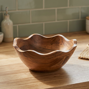 Tazones para Servir Ensaladas de Madera de Acacia Real, Hechos a Mano, Pulidos, Diseño Vintage, Ecológicos, Fáciles de Transportar, Ligeros, Decoración para el Hogar - Product Image 1