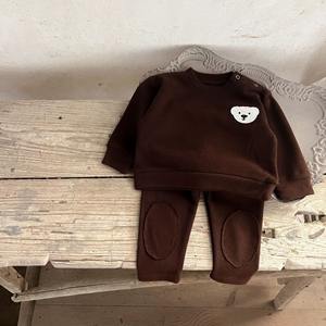 Ensemble de survêtements unisexe en coton avec broderie ours et oie pour printemps et automne pour bébés et enfants 2 pièces - Product Image 5