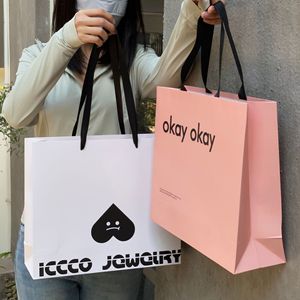 High Quality <b>Biodegradable</b> Eco-Friendly Thick Cardboard Portable Shopping <b>Paper</b> Bag Custom Logo Ribbon Handle Luxury Gift Pack - Product Image 4