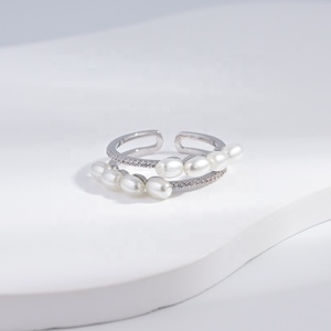 OEM plata 925 <b>sterling</b> <b>silver</b> 18k gold plated <b>adjustable</b> <b>ring</b> high quality vintage engagement woman fashion black pearl <b>rings</b> - Product Image 4