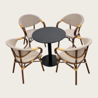 Ensemble de mobilier d'extérieur confortable de style français : Table de jardin en aluminium et chaises en tissu maillé empilables pour entrepôt et cour
