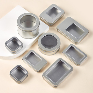 Fenêtre transparente rectangulaire en métal boîte en fer blanc couvercle à vis bocaux de stockage de voyage pour bonbons Arts artisanat pour <span class=keywords><strong>cuisine</strong></span> bureau sac stockage - Product Image 1