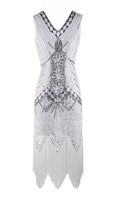 Robes de soirée pour femmes, style années 1920, vintage, Great Gatsby, double col en V, perles, paillettes, franges, art déco, robe de bal, polyester