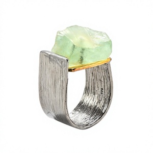 Geometric Cocktail <b>Ring</b> Natural <b>Aquamarine</b> Raw <b>Stone</b> 925 Silver Bezel Setting Minimalist Design High-grade Customizable Unisex - Product Image 1