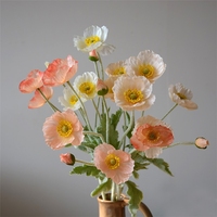 Fleurs artificielles de pavot floquées à 4 têtes de haute qualité pour la décoration intérieure, les accessoires de photographie, les mariages et les jardins