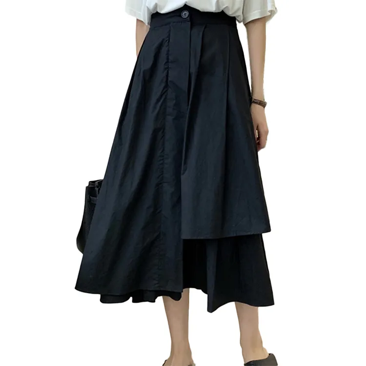Korean fashion irregular loose high waist slim mid-length skirt