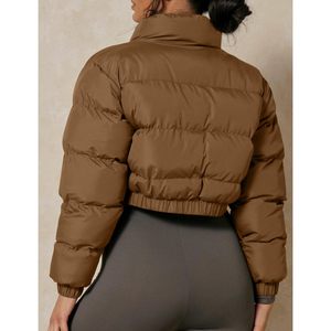FOXA Cropped Puffer Jacket Women Winter Warm Zip Up <b>Quilted</b> Down Coat Full Sleeve Windproof - Product Image 4